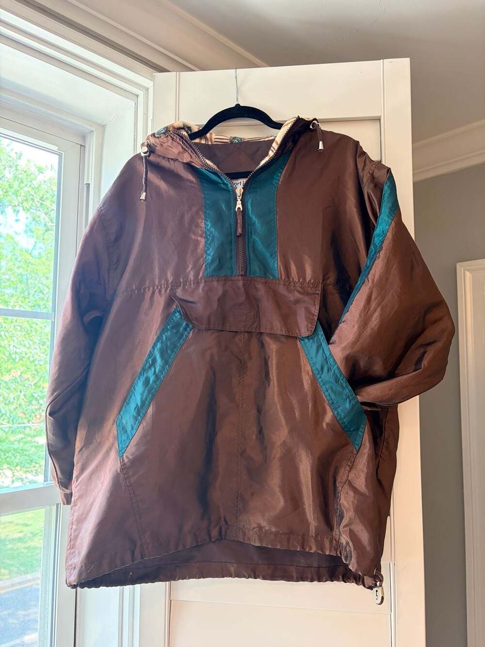 Westport Ltd Vintage Brown and Teal Colorblock Anorak Pullover Jacket